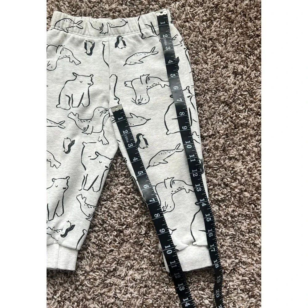 Carters Arctic Animal Fleece Jogger Pants Gray Polar Bear Seal Penguin 24M 0781
